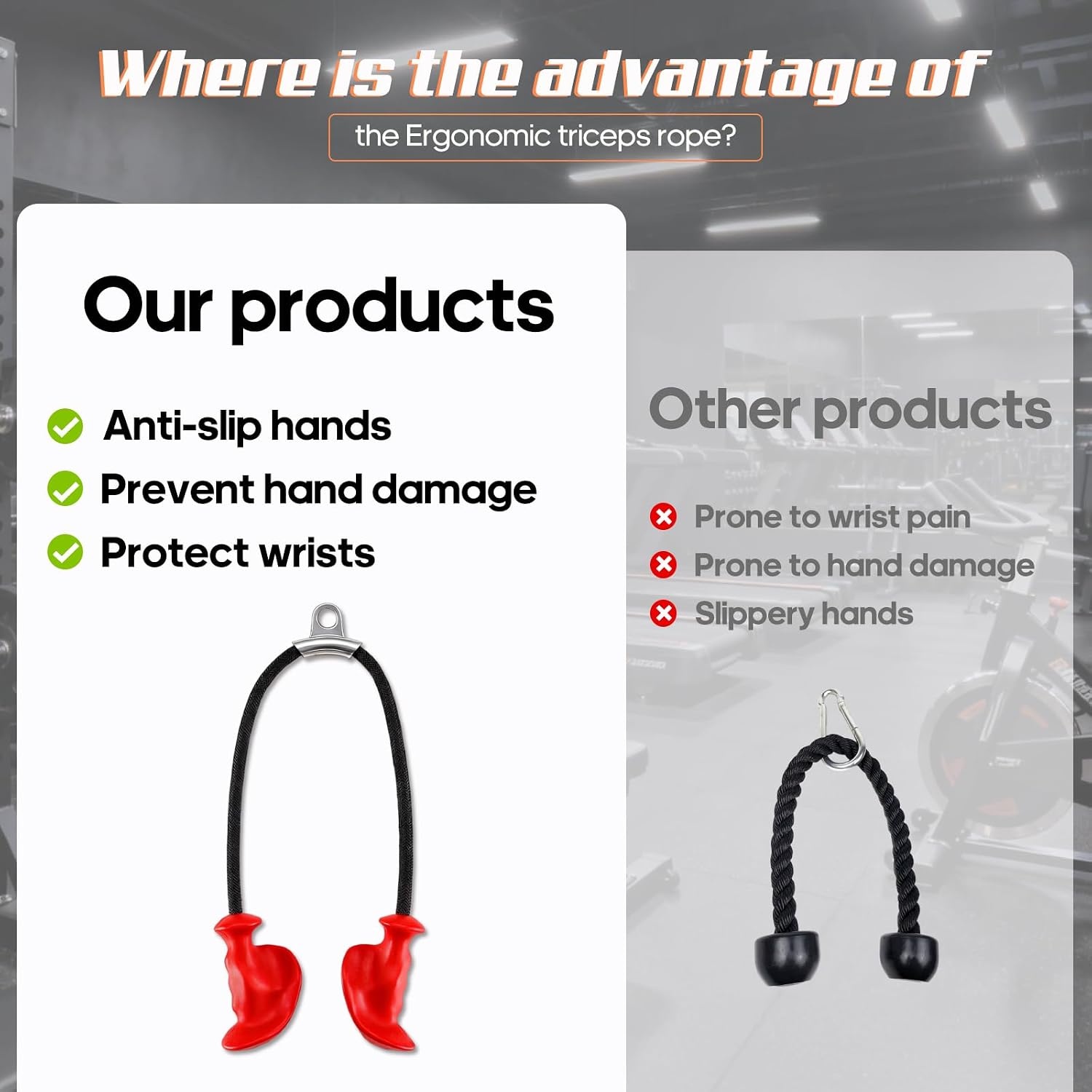 image:imageTricep Rope Pull Down Attachment with Ergonomic HandlesTriceps Rope for Cable Machine Pulley SystemHome Gym AccessoriesRed
