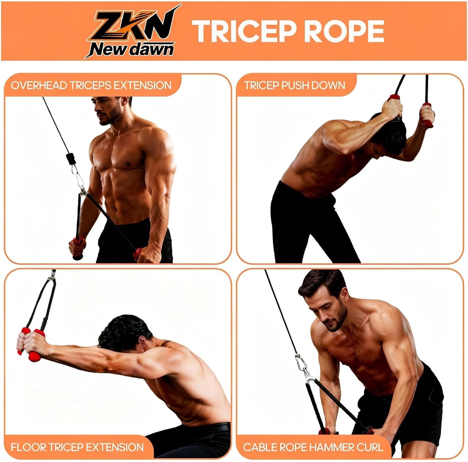 image:imageTricep Rope Pull Down Attachment with Ergonomic HandlesTriceps Rope for Cable Machine Pulley SystemHome Gym AccessoriesRed