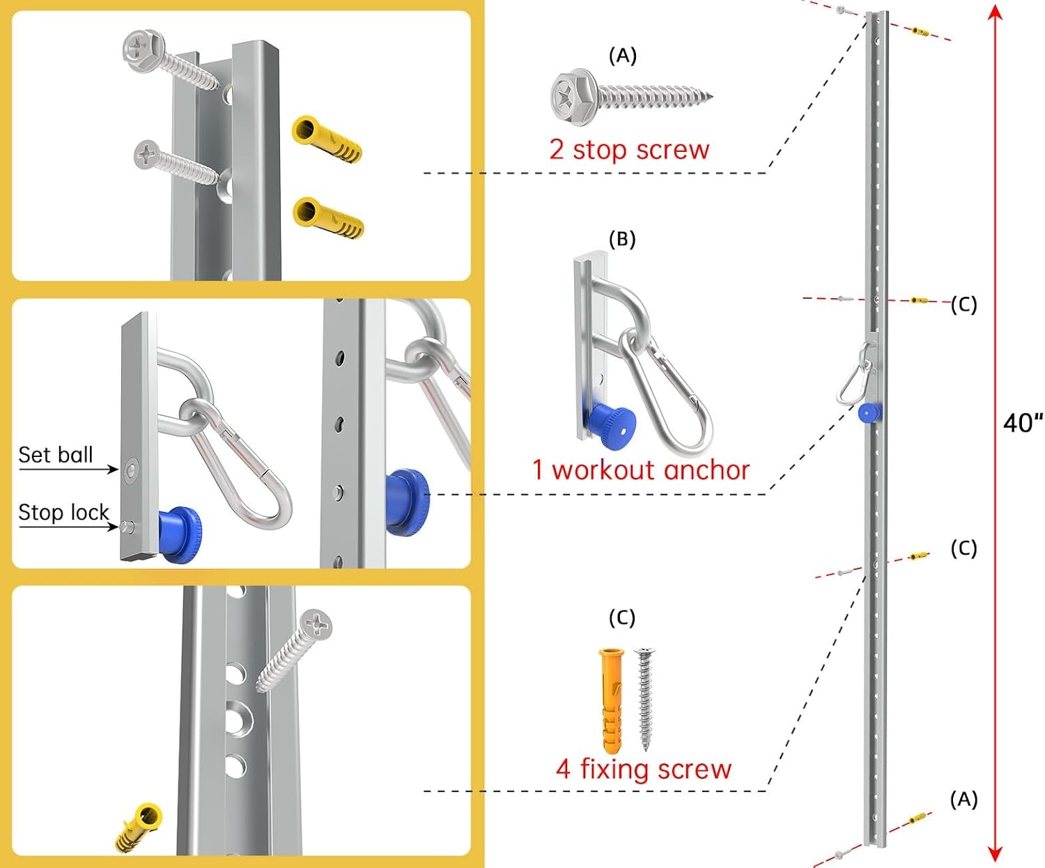 image:imageWallMounted Anchor Fitness System Adjustable MultiFunctional Space Saving Home Gym Solution for Strength TrainingAdjustable Workout Wall Anchor System1 PackBlue