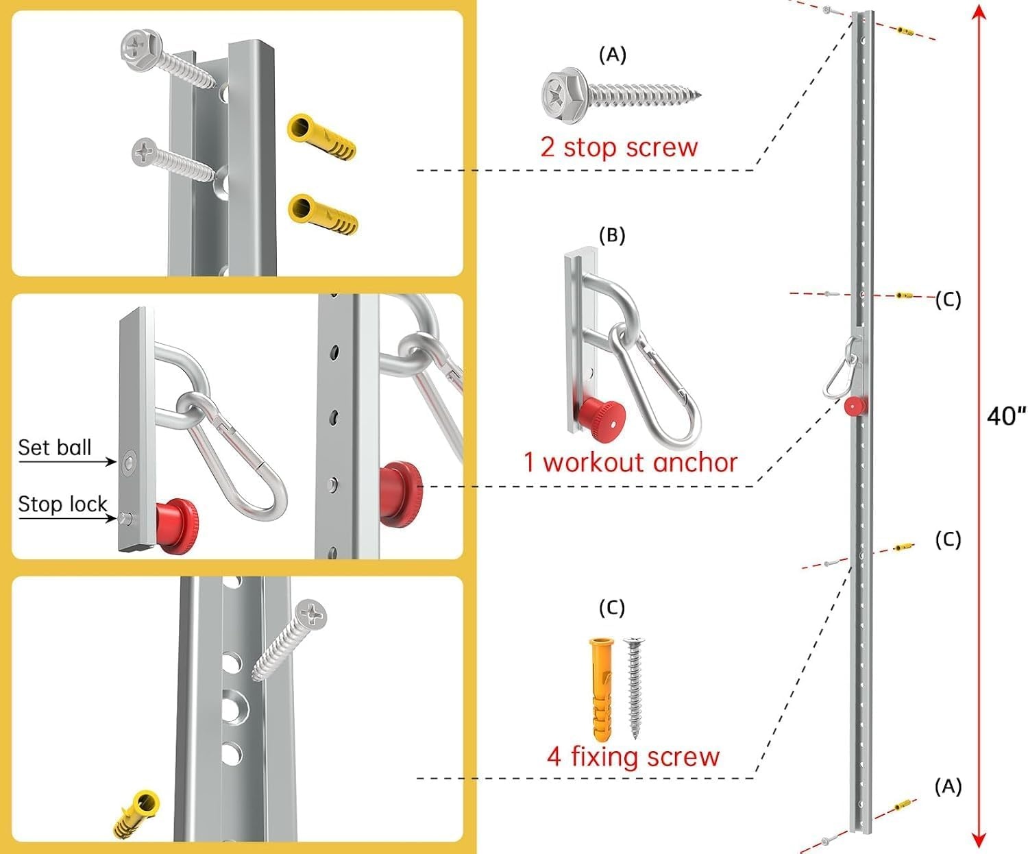 image:imageWallMounted Anchor Fitness System Adjustable MultiFunctional Space Saving Home Gym Solution for Strength TrainingAdjustable Workout Wall Anchor System80 Red v2