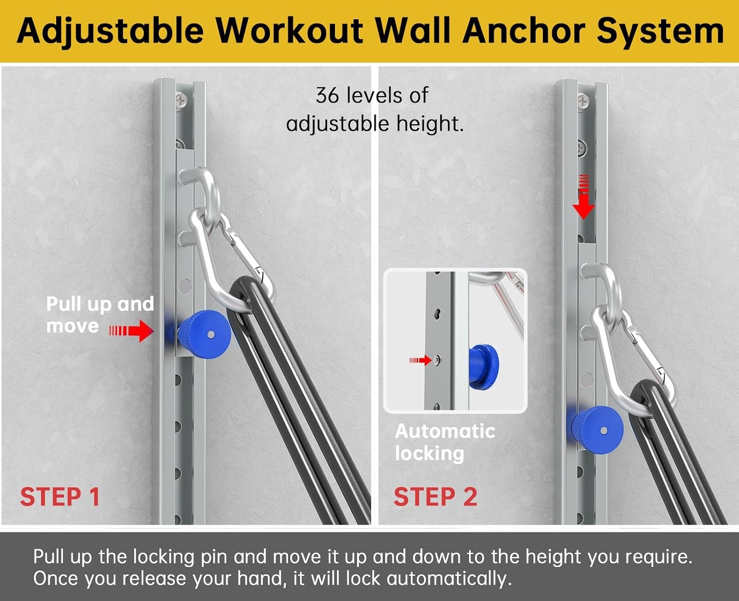image:imageWallMounted Anchor Fitness System Adjustable MultiFunctional Space Saving Home Gym Solution for Strength TrainingAdjustable Workout Wall Anchor System1 PackBlue