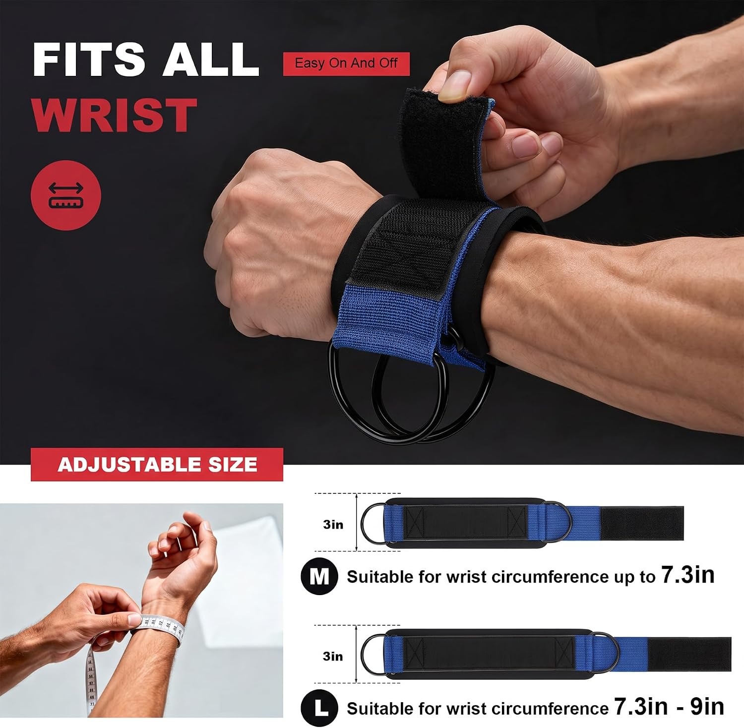 image:imageWrist Straps for Cable Machines Wrist Cuffs for Men Woman Neoprene Padded Straps for Gym Strength Training EquipmentBlue